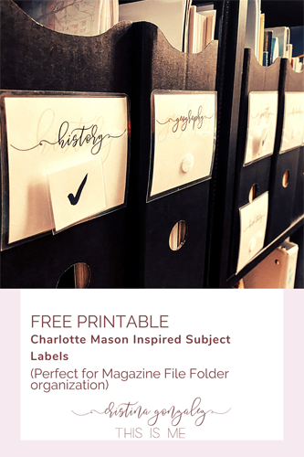 Free Printable Charlotte Mason Inspired Subject Labels perfect for Magazinze File Folder Organization