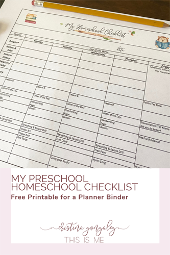 My Preschool Homeschool Checklist Free Printable for a Planner Binder